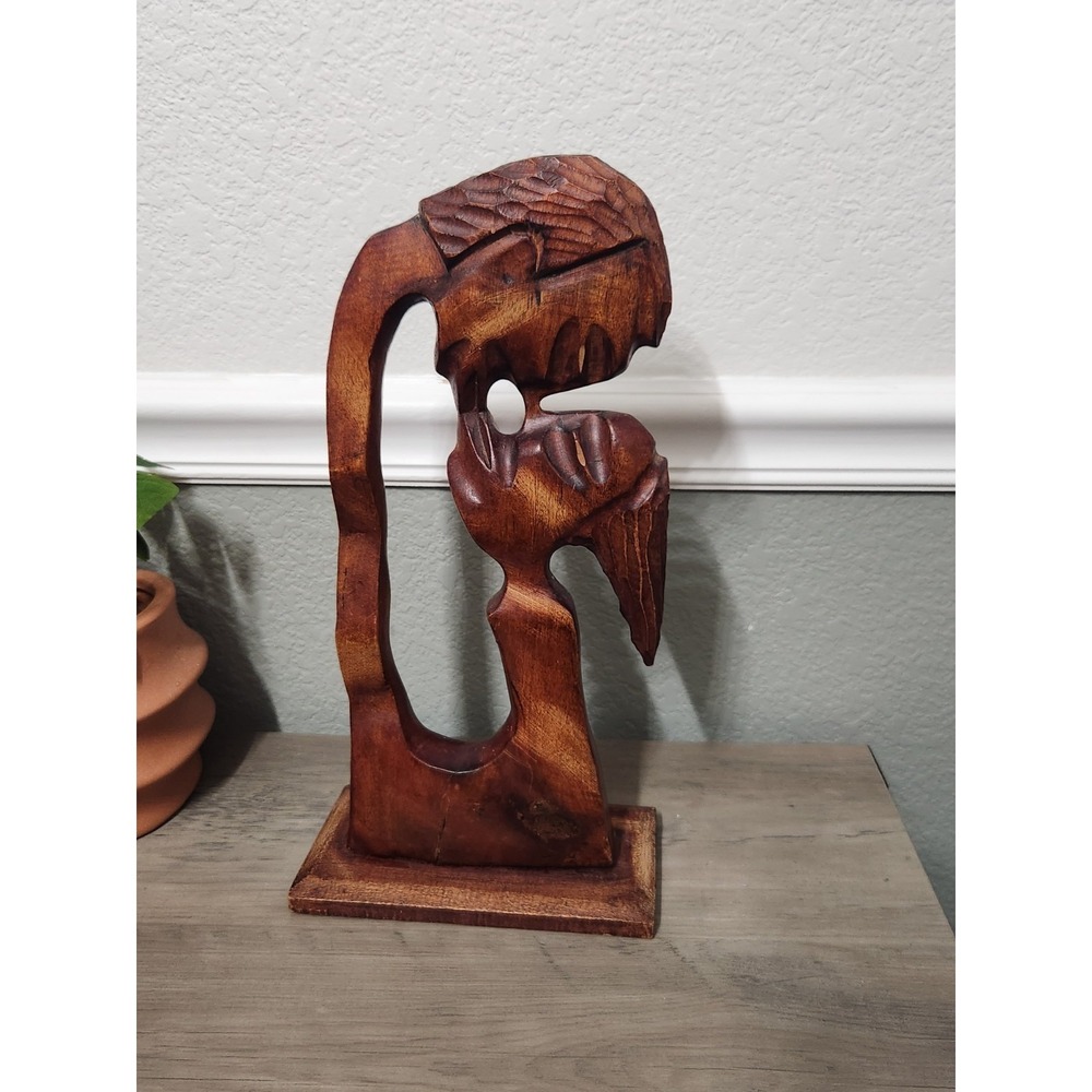 Vtg Hand Carved Wood Abstract Art Sculpture Kissing Couple African Folk‎ 16"x 7"